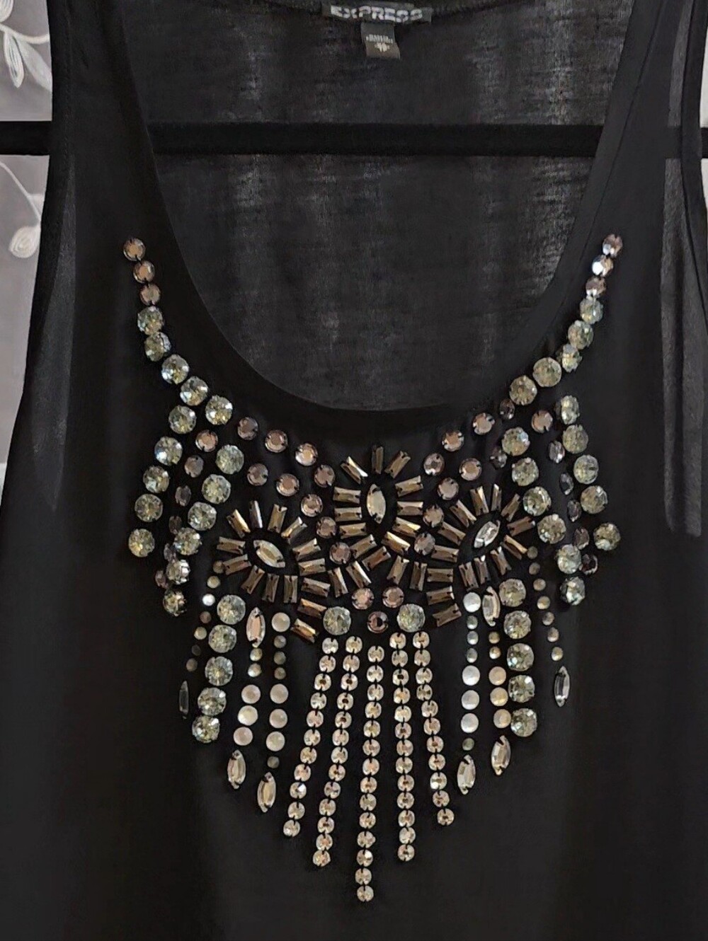Express Embellished Black & Silver Tank/ Camisole
